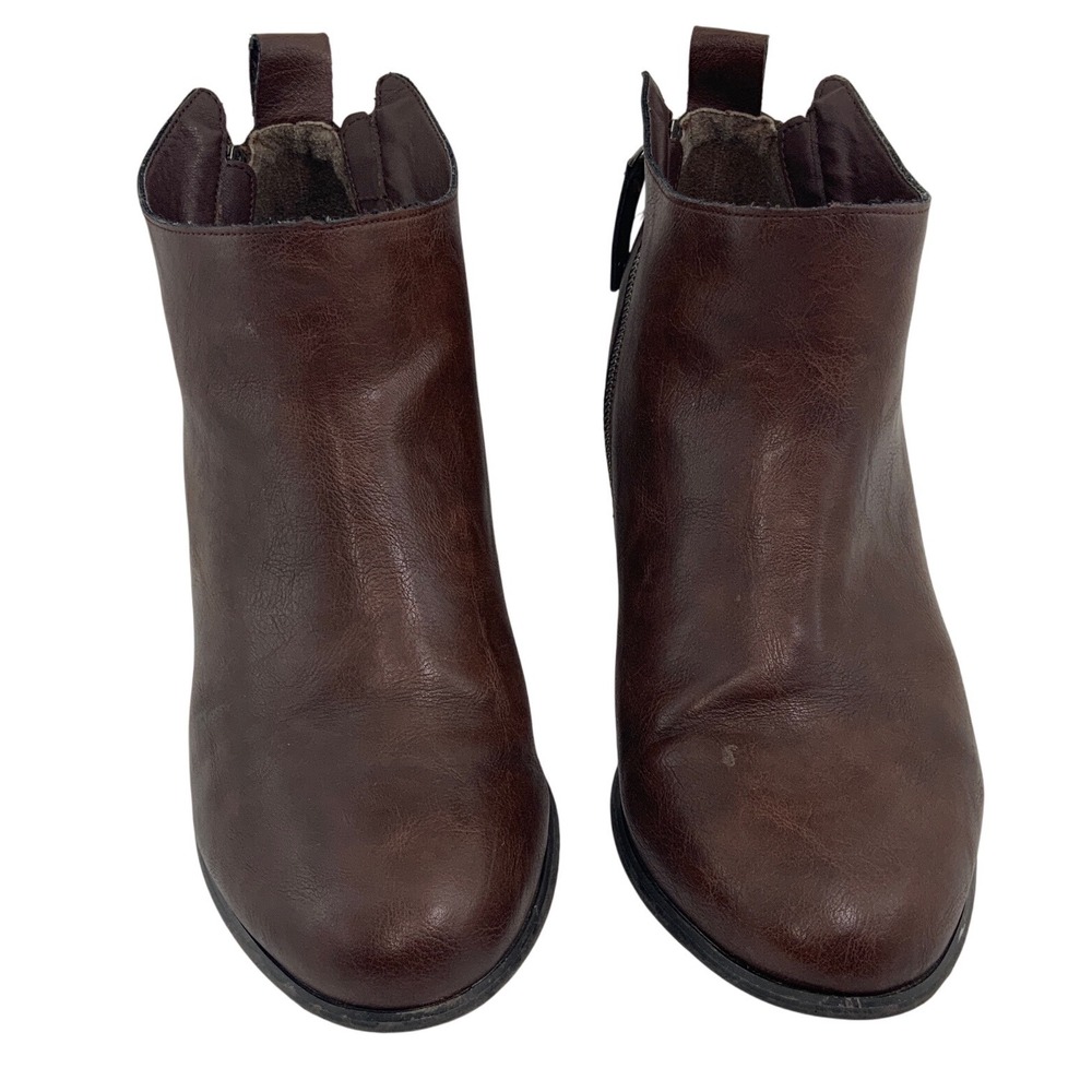 Torrid Brown Faux Leather Double Zip Block Heel Ankle Boots 11.5